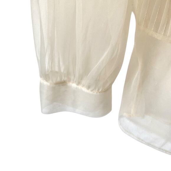 Vintage An Original Debcraft Sheer Cream Nylon Embroidered Pearl Button Blouse - Picture 3 of 8